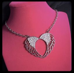 Bling Jeweled Heart Wing Necklace