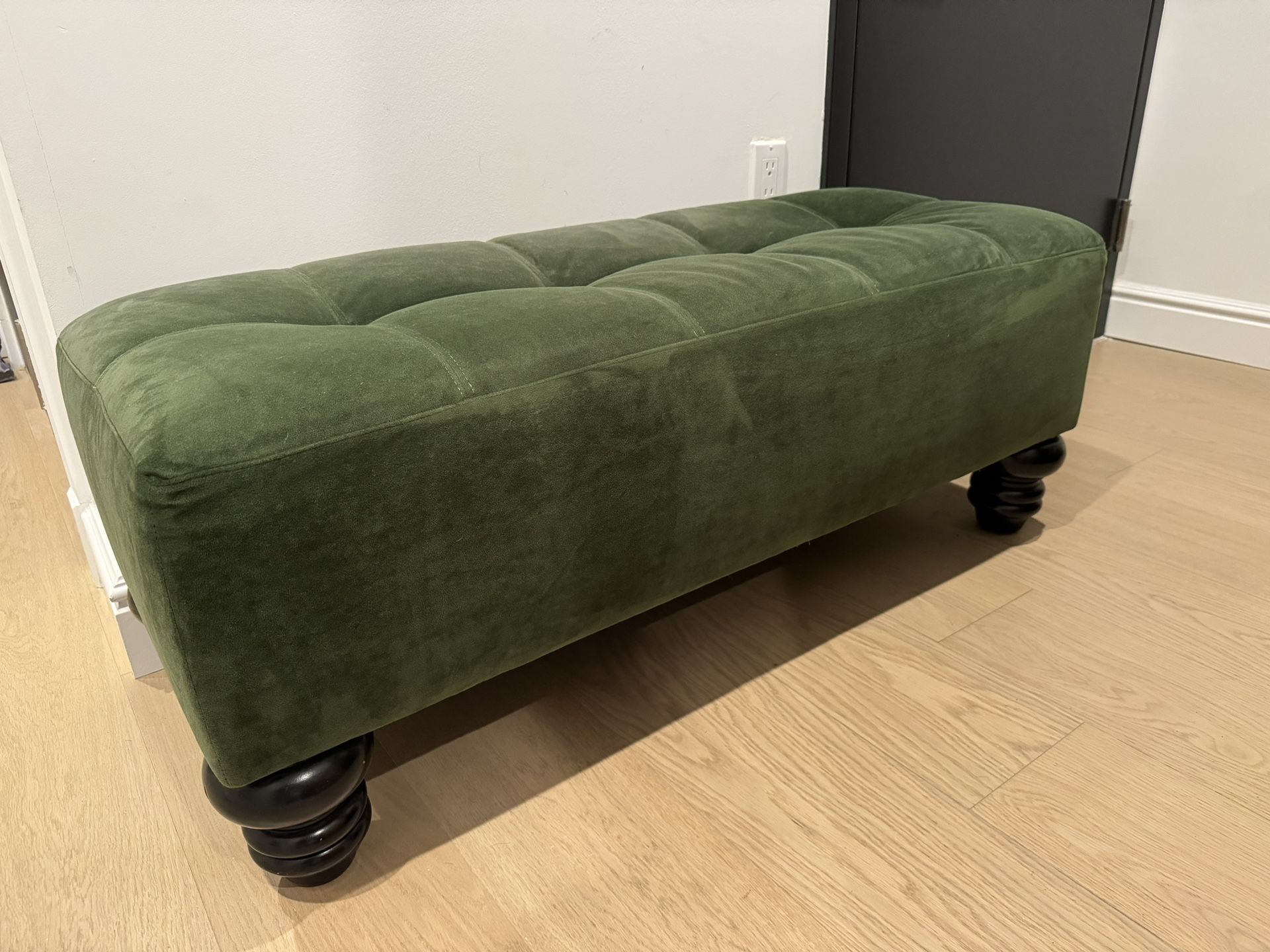 West Elm green velvet tufted bench