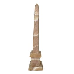 Vintage Egyptian Alabaster Obelisk Natural Carved Stone Tower 17” Tall