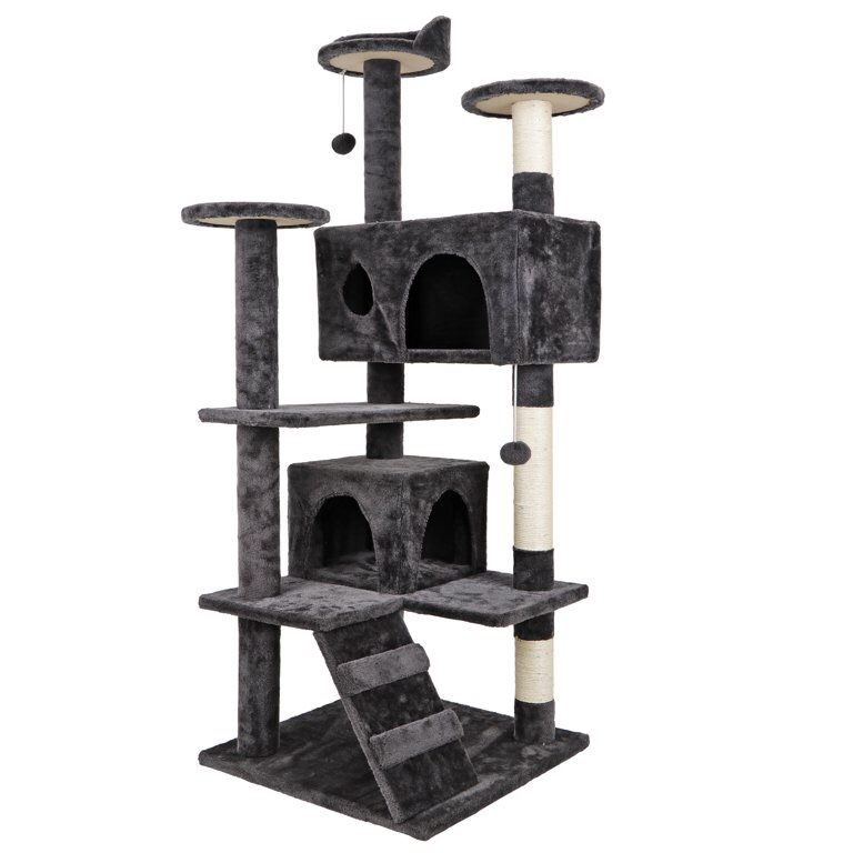 ZenStyle 53-in 2Cat Tree & Condo Scratching Post Tower, Dark Gray