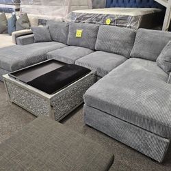 Brand New Doble Chaise Dark Grey Corsuroy $489
