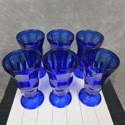 Cobalt Blue Sundae Cups - Anchor Hocking Ice Cream Dishes - Set of 6 - Vintage