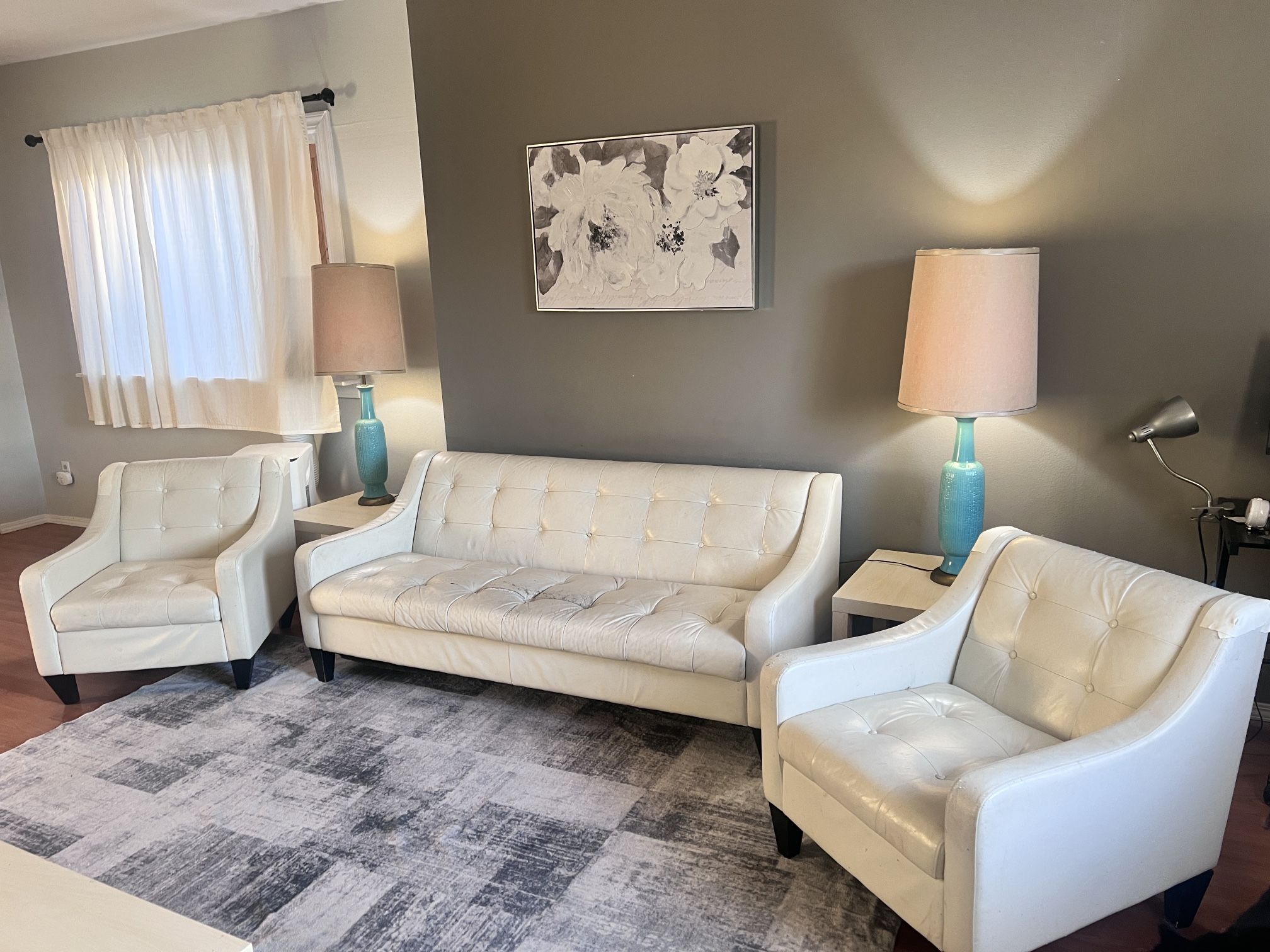 Sofa & Two Chairs + Grey Covers 