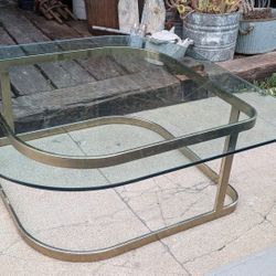 Vintage Milo Baughman Coffee Table Gold Tone Please Read Thick Glass Top 70s 80s Postmodern