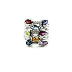Silver 925 Multi-Gems Multi-Row Ring