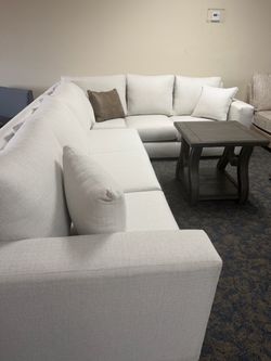 Large White Fabric Sectional Sofa