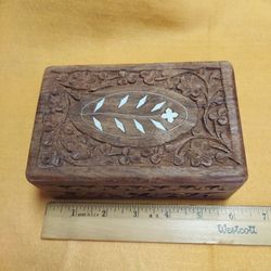 Hand Carved Wooden Box With All Contents 