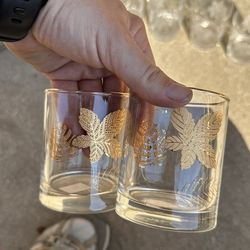 Gold metallic leaf low ball glasses