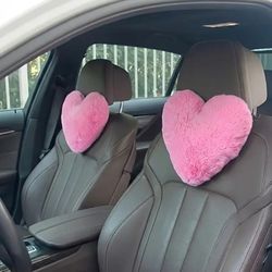 Cute Plush Heart Headrest Pillows (2) Pink 