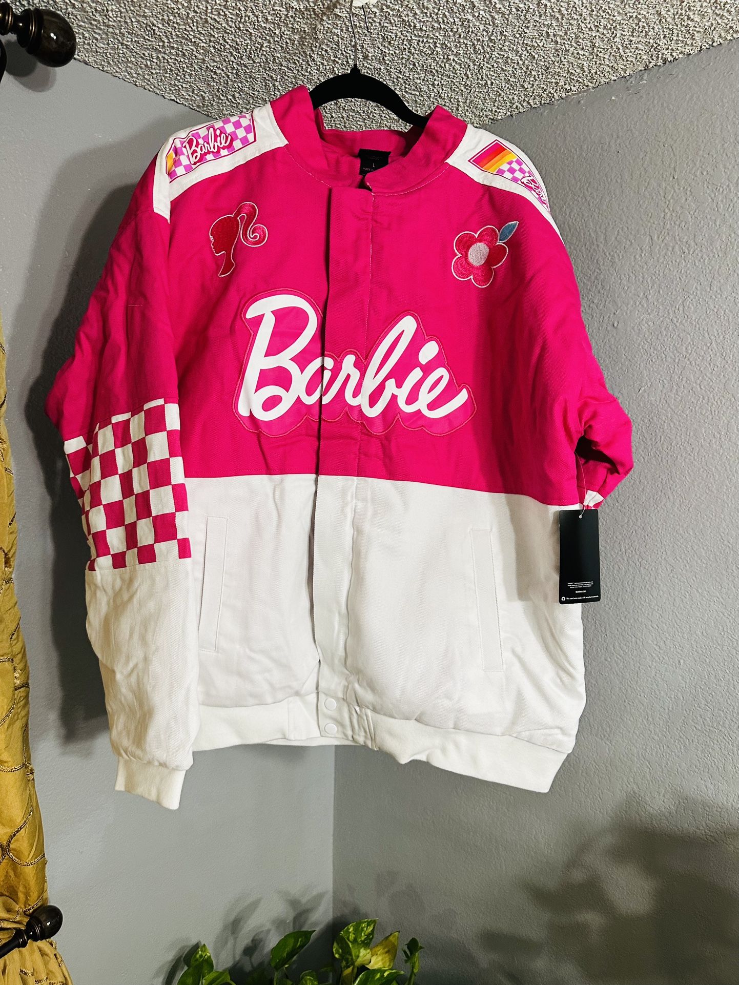NEW NEW Barbie Checkered Racing Jacket size Large . Shoes