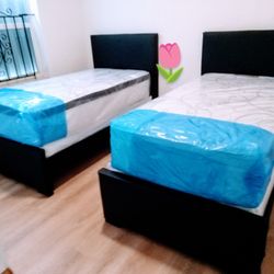 $550 For Sets Of Twin Bed Frame With Mattress And Boxspring Brand New Free Delivery 