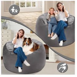Homguava 3FT Bean Bag Chair: 3' Bean Bags with Memory Foam Filled, Large Beanbag Chairs Soft Sofa with Dutch Velet Cover-Grey