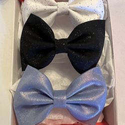 Set of 3 Hair Bows Girls Accessories Clips Fabric Toddlers Handmade Blue White