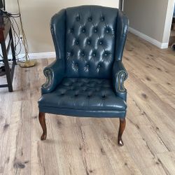 Vintage Accent Chair Leather Blue