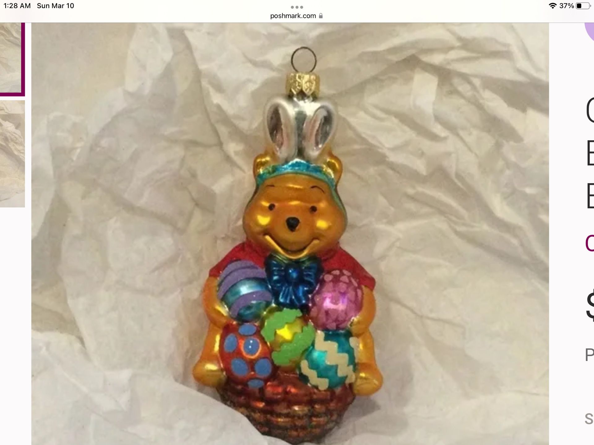 Christopher Radko 1999 Disney Easter Winnie The Pooh Bunny Ears Ornament - NEW