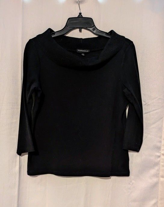 Sweater Rafaella Black Cowl Neck Sweater With Three Quarter Sleeves Size Medium
