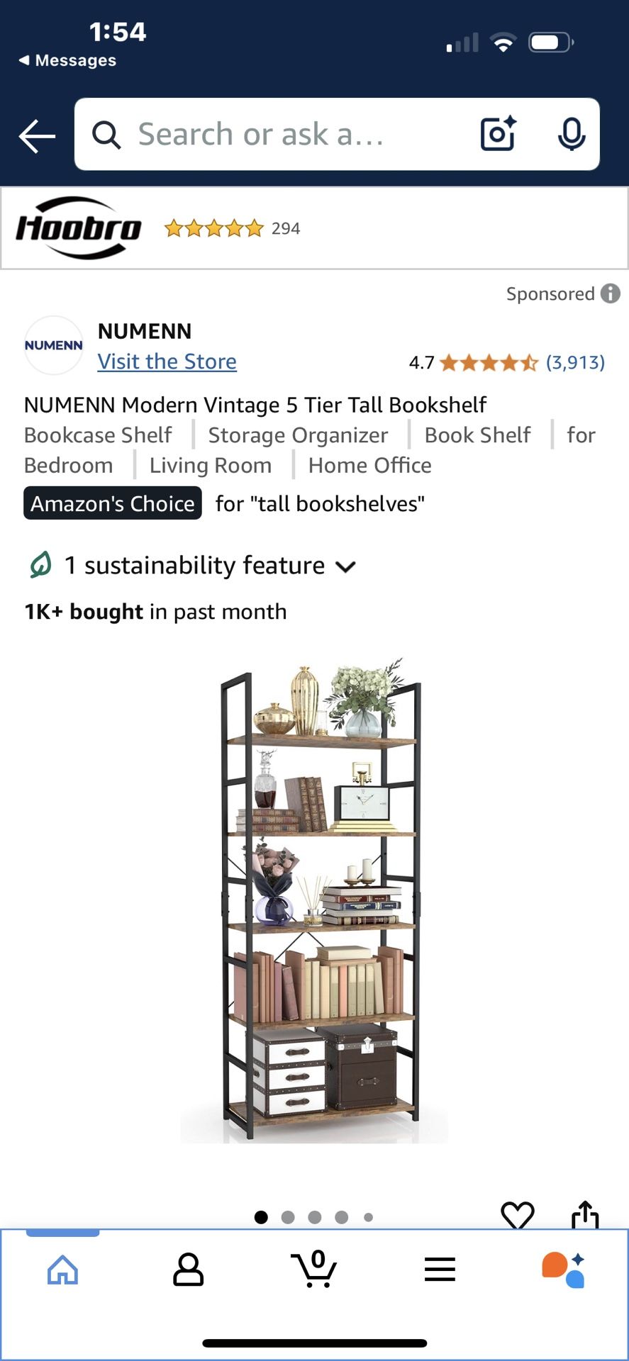 NUMENN Modern Vintage 5 Tier Tall Bookshelf Bookcase Shelf Storage Organizer Book Shelf for Bedroom Living Room Home Office