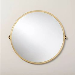 30" Round Bathroom Vanity Pivot Mirror - Brass Finish - Hearth & Hand with Magnolia, Wall Mount, Farmhouse Style