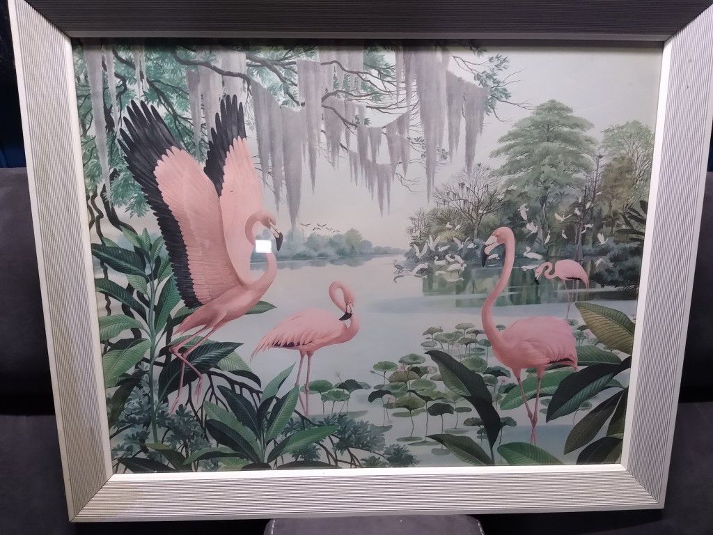 Framed Flamingo painting