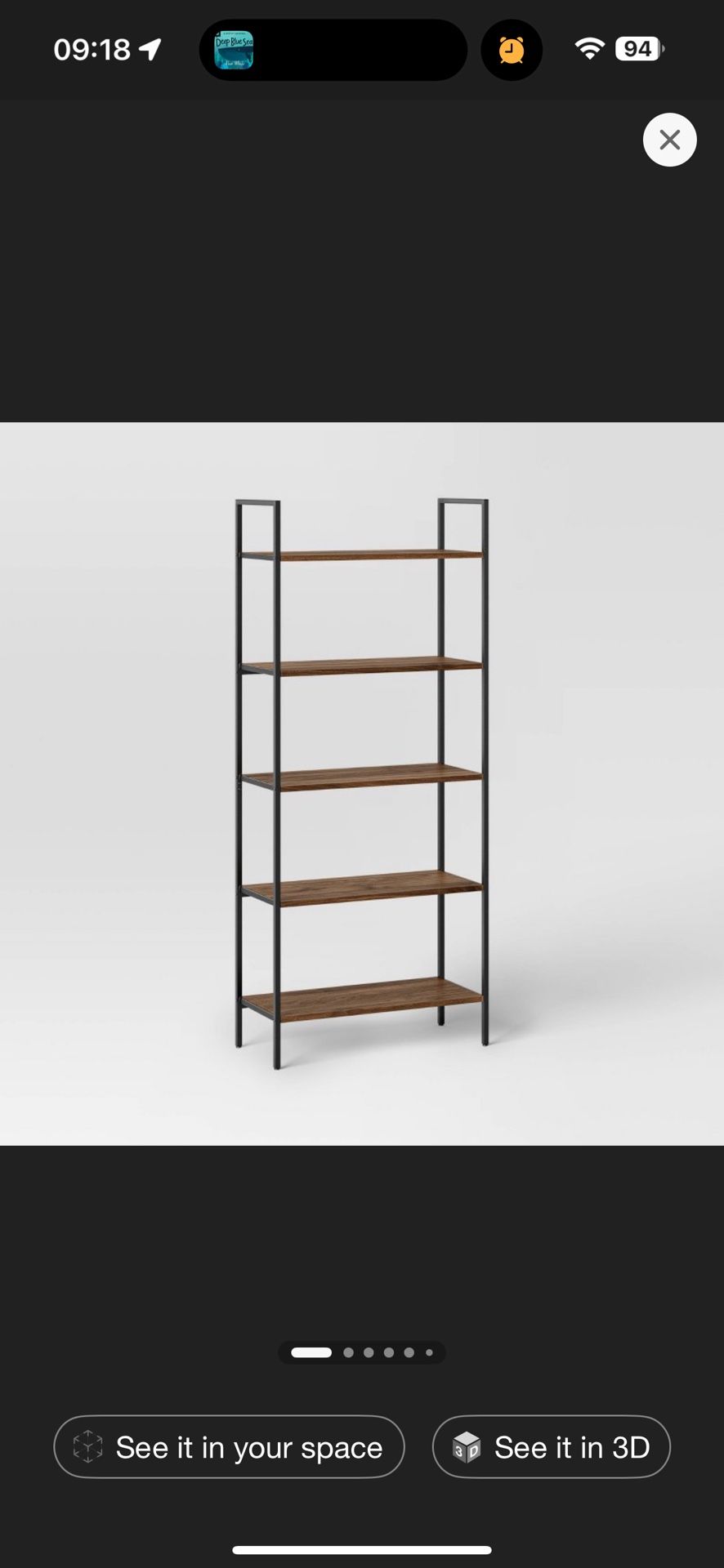 72” 5 Shelf ladder Bookshelf - Walnut Wood, Metal Frame