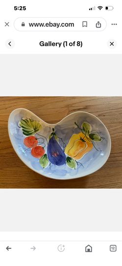 ANCORA ITALY HAND PAINTED WITH VEGETABLES BOOMARANG STYLE BOWL 14" X 9" PRETTY