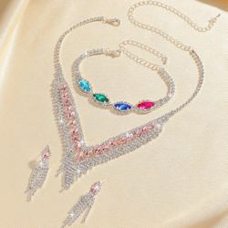 Fashionable bridal necklace set, high-end versatile crystal gemstone earring