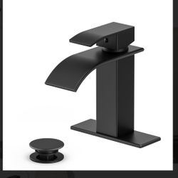Bathroom Faucet Matte Black Modern Waterfall Bathroom Sink Faucet with Single Handle Suitable for 1 or 3 Holes, Supply Deck Plate and Hose