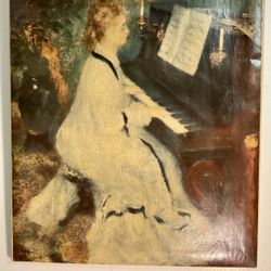 Vintage Print On Canvas Lady At The Piano By Renoir 24”x20”