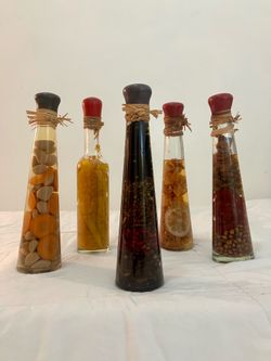 Set Of 5 Botanical Glass Kitchen Decor Bottles
