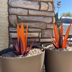NEW •  Pots With Metal Agave  $45 Each Or Both for $80