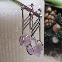 Sterling Silver .925 Raw Amethyst OR Fluorite Earrings Natural Cut Purple Rainbow Fractures - *READ PLS