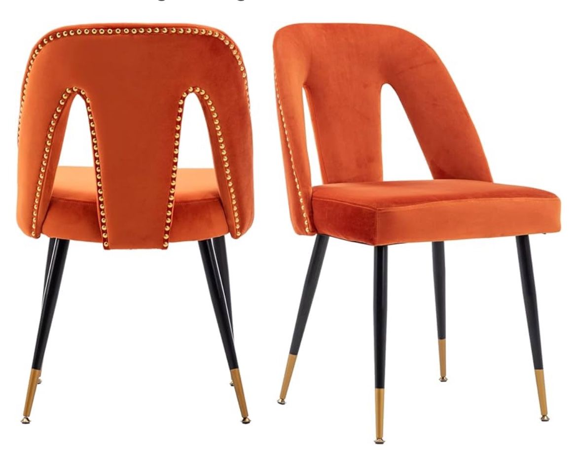Set of 2 Orange Velvet Retro Chairs