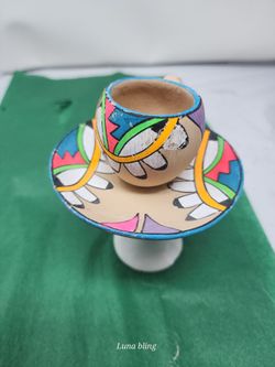 Hand-Painted Clay Cup and Saucer Set