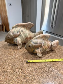 12” & 16”  Fish Sculptures Crafted From Pottery With Brass Accents West Las Vegas See My Listings Summerlin 