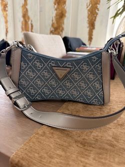 Guess Studded Denim Logo Shoulder Bag