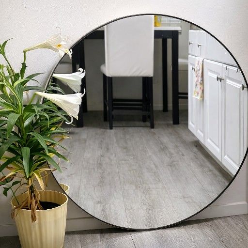 “40” Modern Round Metal Wall Mirror – Brushed Frame, Heavy Quality”