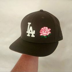 New Era Los Angeles Dodgers 59FIFTY Fitted Cap Hat Brown Pink Rose 60th Anniversary Side Patch MLB Pink UV under visor 5950 Cooperstown collection