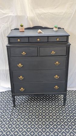 ✨ STUNNING Solid Wood 8-Drawer Vintage Dresser - Black Noir & Gold (Can Deliver!)