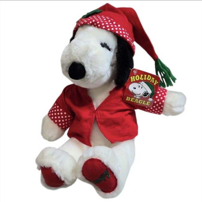 Vintage Peanuts Christmas Snoopy Plush 10" Stuffed Puppy Dog Animal Santa Hat