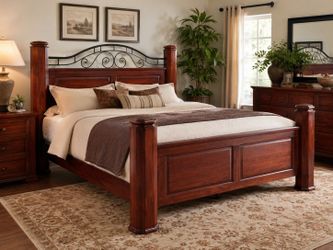 California King Solid Wood & Wrought Iron Bed Frame – $400