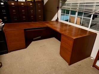 Vintage L-Shaped Sectional Corner Desk with filing drawers