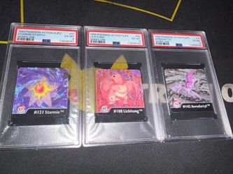 Rare Pokemon Graded 1999 Action Flipz  PSA 6 Lot(3 Slabs) lenticular Pokemon cards.