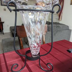 Beautiful Glass Vase & Metal Stand