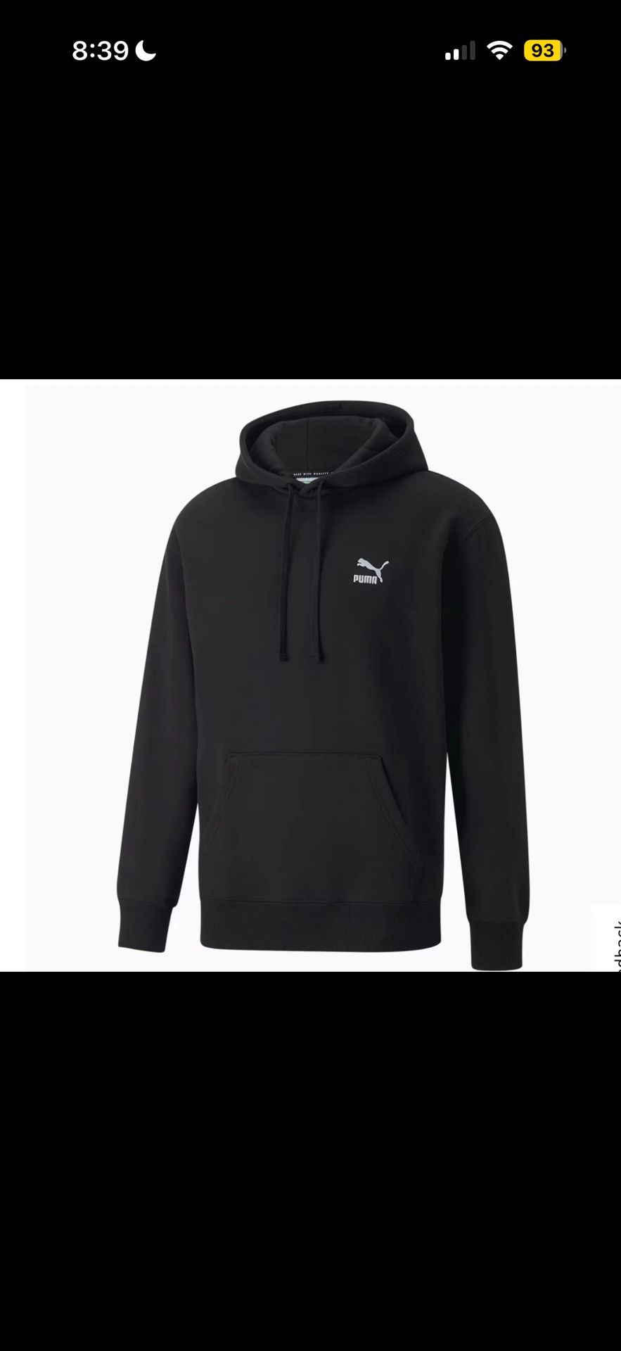 Puma Hoodie Mens Large Black Long Sleeve Pullover Sweatshirt Embroidered Logo