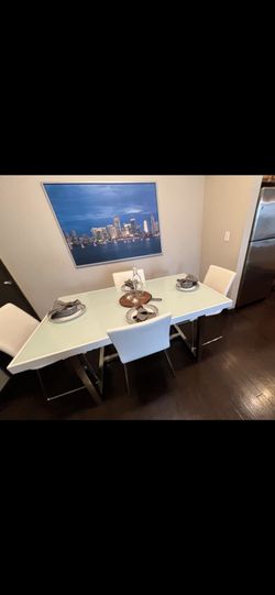 White Glass Dining Table And 4 Chairs
