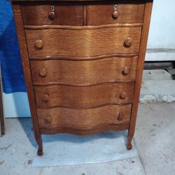Antique 6 Drawer Tall Boy Serpentine Style Dresser