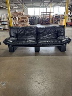 Vintage Italian Black Leather Sofa by Nicoletti Salotti Mid Century Post Modern