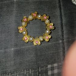 Vintage Heart With Pink Gems And Pearl Brooch