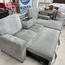 2-Piece Convertible Sectional Sleeper Sofa W/Fold-Down Table & Chaise Storage💫