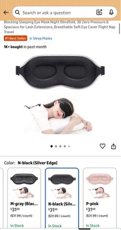 Luxury Sleep Mask for Back, Side Sleeper, Complete Light Blocking Sleeping Eye Mask Night Blindfold, 3D Zero Pressure & Spacious for Lash Extensions, 